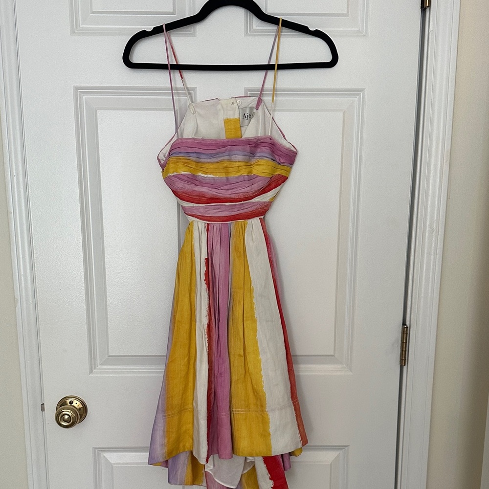 Aje Striped Strapless Summer Dress in Yellow, Pink, Red & White